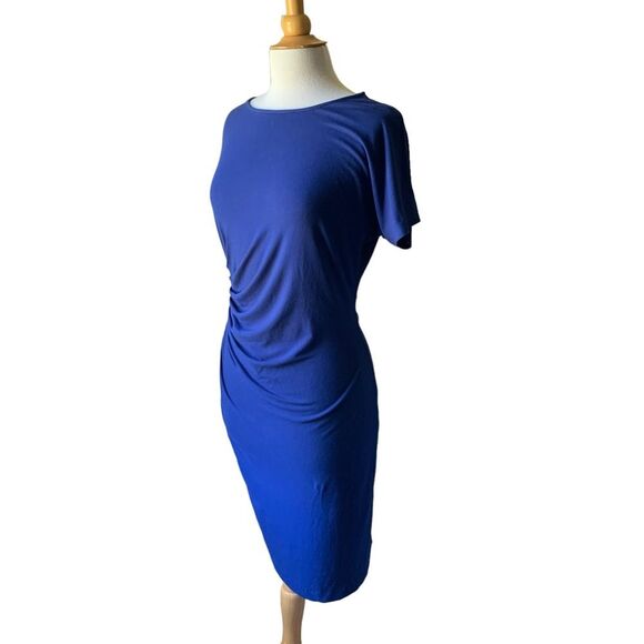 PURE Collection Blue Short Sleeve Ruched Mini Dress - Medium - Picture 2 of 9